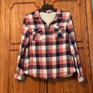 Women’s Button-Down Plaid Shirt - Pink & Navy